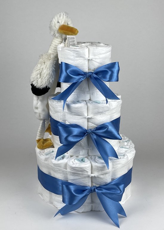 Chouette-Chouette | Luiertaart Jongen | Kraamcadeau | Geboorte Jongen | Babyshower | Tuttle Stork Sky diep Blauw van Chouette-Chouette