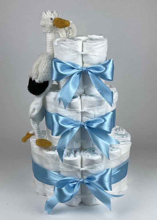 Chouette-Chouette | Luiertaart Jongen | Kraamcadeau | Geboorte Jongen | Babyshower | Tuttle Stork Sky hemels Blauw van Chouette-Chouette