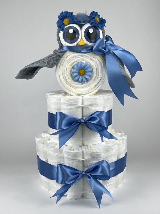 Chouette-Chouette | Luiertaart Jongen | Kraamcadeau | Geboorte Jongen | Babyshower | Uil Grey-Blue - diep Blauw van Chouette-Chouette
