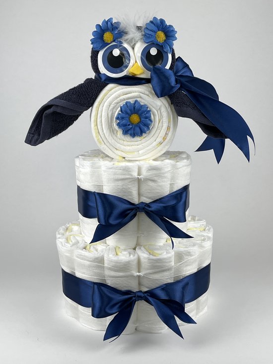 Chouette-Chouette | Luiertaart Jongen | Kraamcadeau | Geboorte Jongen | Babyshower | Uil Navy donker blauw - donker Blauw van Chouette-Chouette