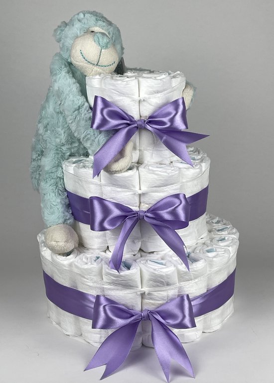 Chouette-Chouette | Luiertaart Meisje | Kraamcadeau | Geboorte Meisje | Babyshower | Aap Groen - Paars van Chouette-Chouette