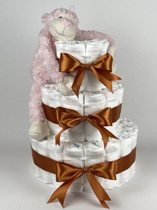 Chouette-Chouette | Luiertaart Meisje | Kraamcadeau | Geboorte Meisje | Babyshower | Aap Roze - Koper van Chouette-Chouette