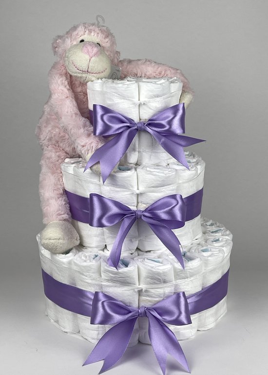 Chouette-Chouette | Luiertaart Meisje | Kraamcadeau | Geboorte Meisje | Babyshower | Aap Roze - Paars van Chouette-Chouette