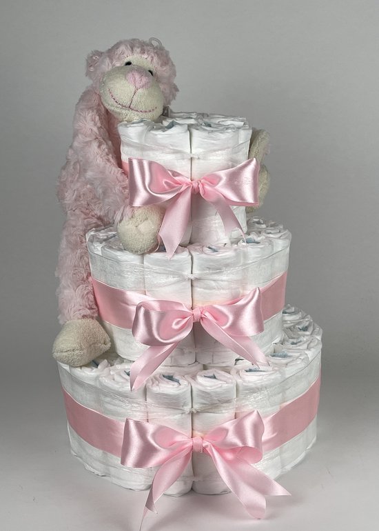 Chouette-Chouette | Luiertaart Meisje | Kraamcadeau | Geboorte Meisje | Babyshower | Aap Roze van Chouette-Chouette