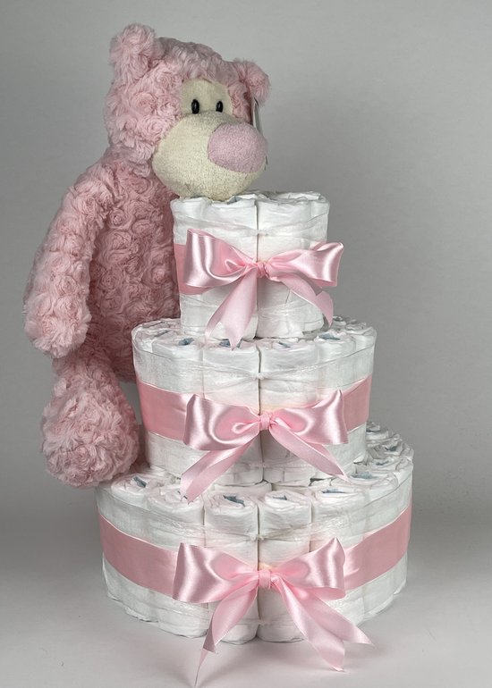 Chouette-Chouette | Luiertaart Meisje | Kraamcadeau | Geboorte Meisje | Babyshower | Beer Felix Roze - Roze van Chouette-Chouette