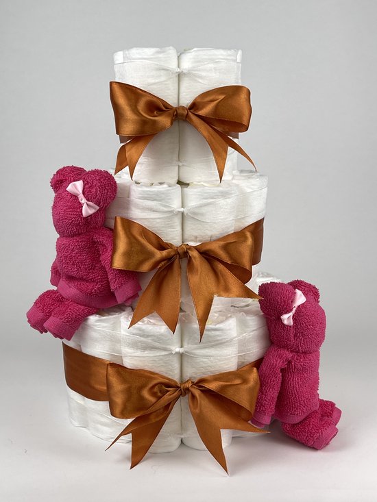 Chouette-Chouette | Luiertaart Meisje | Kraamcadeau | Geboorte Meisje | Babyshower | Beren Fuchsia roze - Koper van Chouette-Chouette