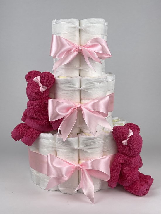 Chouette-Chouette | Luiertaart Meisje | Kraamcadeau | Geboorte Meisje | Babyshower | Beren Fuchsia roze - Roze van Chouette-Chouette