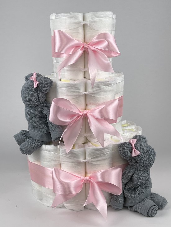 Chouette-Chouette | Luiertaart Meisje | Kraamcadeau | Geboorte Meisje | Babyshower | Beren Grey-Blue - Roze van Chouette-Chouette