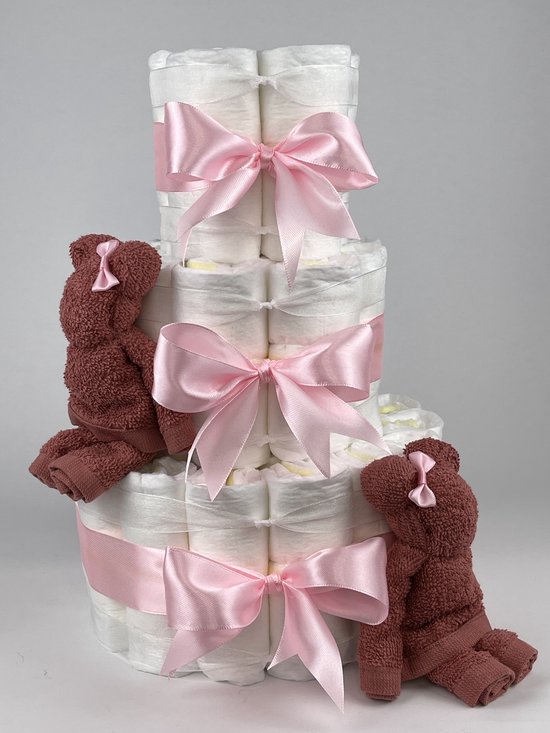 Chouette-Chouette | Luiertaart Meisje | Kraamcadeau | Geboorte Meisje | Babyshower | Beren Koper - Roze van Chouette-Chouette