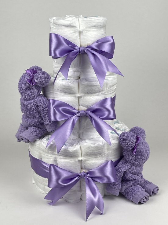 Chouette-Chouette | Luiertaart Meisje | Kraamcadeau | Geboorte Meisje | Babyshower | Beren Lavendel - Paars van Chouette-Chouette