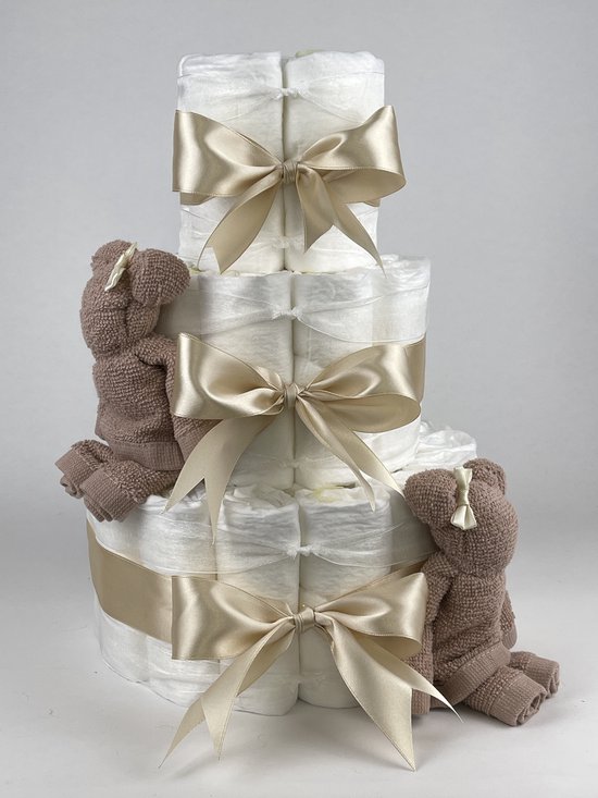 Chouette-Chouette | Luiertaart Meisje | Kraamcadeau | Geboorte Meisje | Babyshower | Beren Pinkstone - Beige van Chouette-Chouette