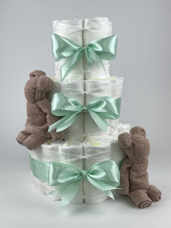 Chouette-Chouette | Luiertaart Meisje | Kraamcadeau | Geboorte Meisje | Babyshower | Beren Pinkstone - Groen van Chouette-Chouette
