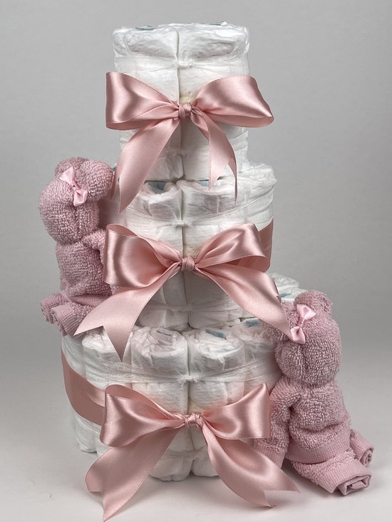 Chouette-Chouette | Luiertaart Meisje | Kraamcadeau | Geboorte Meisje | Babyshower | Beren Roze - donker Poeder Roze van Chouette-Chouette