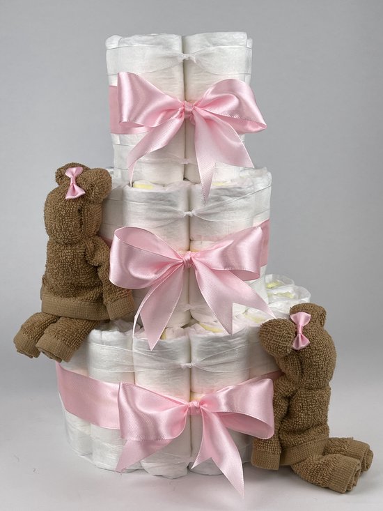Chouette-Chouette | Luiertaart Meisje | Kraamcadeau | Geboorte Meisje | Babyshower | Beren Sand - Roze van Chouette-Chouette