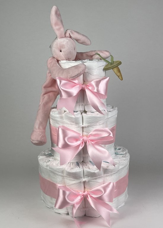 Chouette-Chouette | Luiertaart Meisje | Kraamcadeau | Geboorte Meisje | Babyshower | Bunnies By the Bay Speenknuffel Konijn Roze van Chouette-Chouette