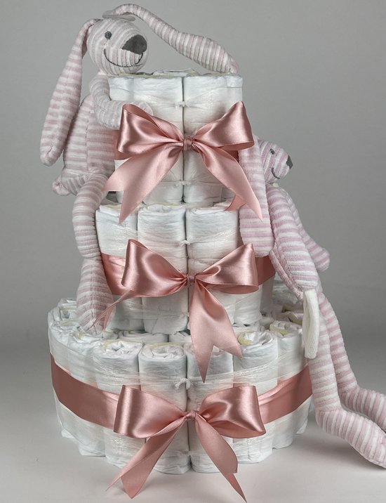 Chouette-Chouette | Luiertaart Meisje | Kraamcadeau | Geboorte Meisje | Babyshower | Happy Horse Konijn Reece Roze - donker Poeder Roze van Chouette-Chouette