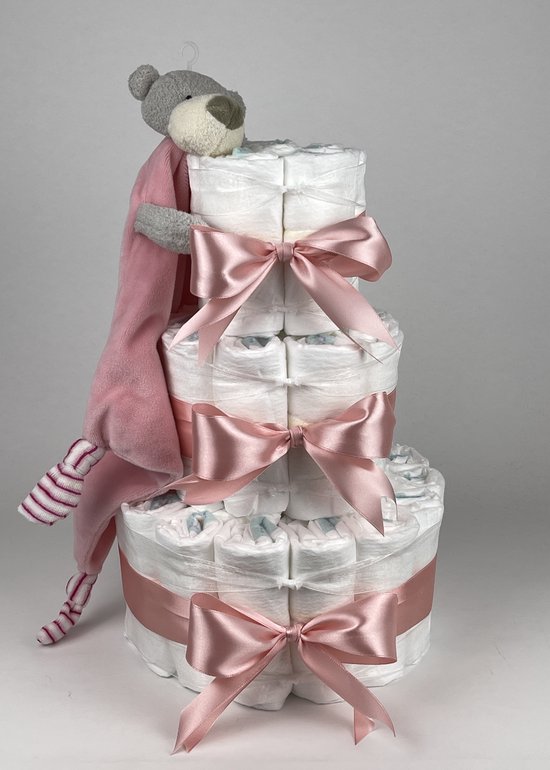 Chouette-Chouette | Luiertaart Meisje | Kraamcadeau | Geboorte Meisje | Babyshower | Knuffeldoek Beer Roze - donker Poeder Roze van Chouette-Chouette