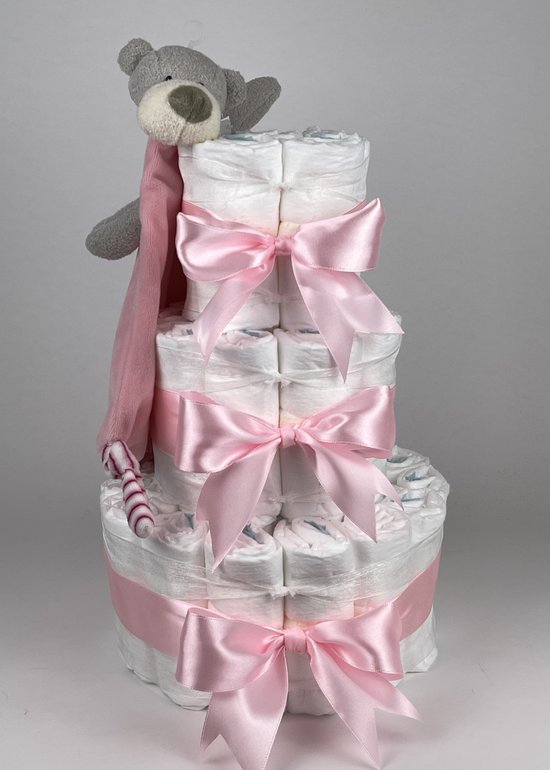 Chouette-Chouette | Luiertaart Meisje | Kraamcadeau | Geboorte Meisje | Babyshower | Knuffeldoek Beer Roze - Roze van Chouette-Chouette
