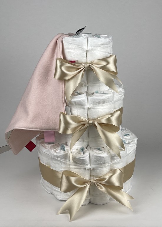 Chouette-Chouette | Luiertaart Meisje | Kraamcadeau | Geboorte Meisje | Babyshower | Knuffeldoek Labels Blush roze - Beige van Chouette-Chouette