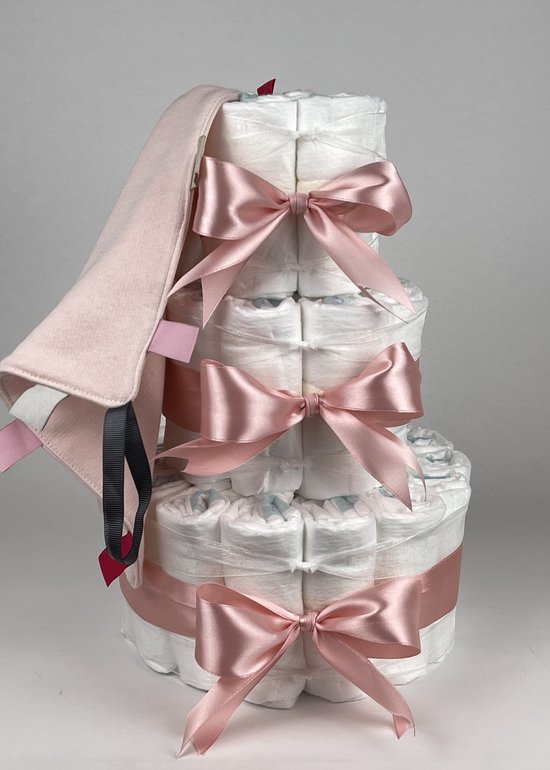 Chouette-Chouette | Luiertaart Meisje | Kraamcadeau | Geboorte Meisje | Babyshower | Knuffeldoek Labels Blush roze - donker Poeder Roze van Chouette-Chouette