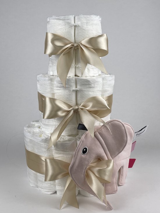 Chouette-Chouette | Luiertaart Meisje | Kraamcadeau | Geboorte Meisje | Babyshower | Knuffeldoek Olifant Ollie Blush roze - Beige van Chouette-Chouette