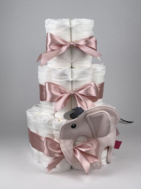 Chouette-Chouette | Luiertaart Meisje | Kraamcadeau | Geboorte Meisje | Babyshower | Knuffeldoek Olifant Ollie Blush roze - donker Poeder Roze van Chouette-Chouette