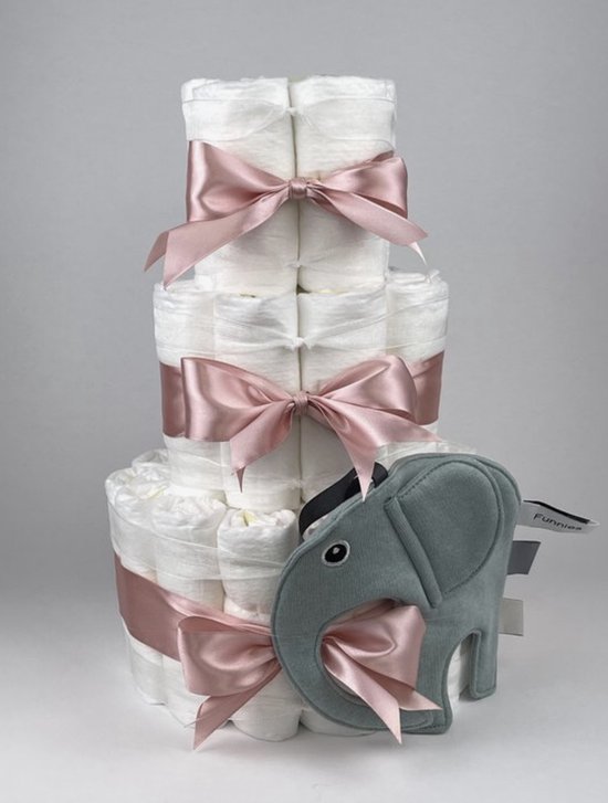 Chouette-Chouette | Luiertaart Meisje | Kraamcadeau | Geboorte Meisje | Babyshower | Knuffeldoek Olifant Ollie Stone groen - donker Poeder Roze van Chouette-Chouette