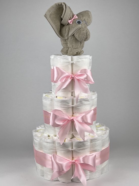 Chouette-Chouette | Luiertaart Meisje | Kraamcadeau | Geboorte Meisje | Babyshower | Olifant Cream - Roze van Chouette-Chouette
