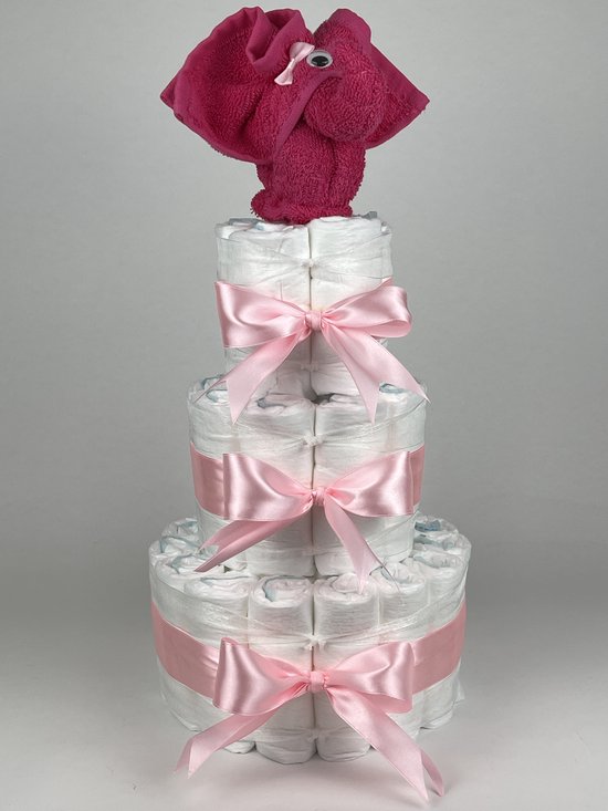 Chouette-Chouette | Luiertaart Meisje | Kraamcadeau | Geboorte Meisje | Babyshower | Olifant Fuchsia roze - Roze van Chouette-Chouette