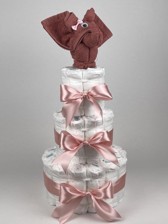 Chouette-Chouette | Luiertaart Meisje | Kraamcadeau | Geboorte Meisje | Babyshower | Olifant Koper - donker Poeder Roze van Chouette-Chouette