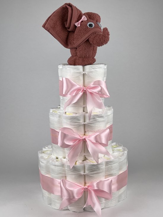 Chouette-Chouette | Luiertaart Meisje | Kraamcadeau | Geboorte Meisje | Babyshower | Olifant Koper - Roze van Chouette-Chouette