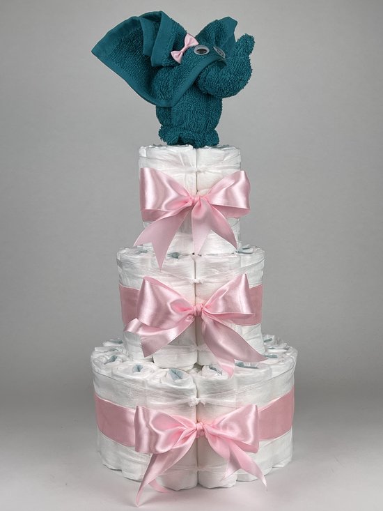 Chouette-Chouette | Luiertaart Meisje | Kraamcadeau | Geboorte Meisje | Babyshower | Olifant Lake groen - Roze van Chouette-Chouette