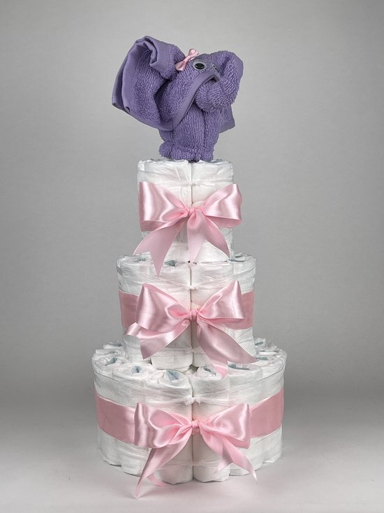 Chouette-Chouette | Luiertaart Meisje | Kraamcadeau | Geboorte Meisje | Babyshower | Olifant Lavendel - Roze van Chouette-Chouette