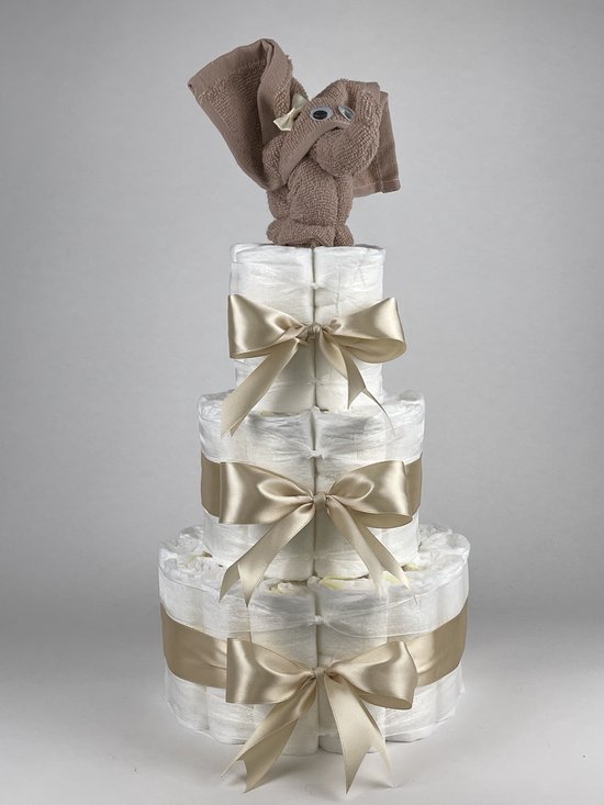 Chouette-Chouette | Luiertaart Meisje | Kraamcadeau | Geboorte Meisje | Babyshower | Olifant Pinkstone - Beige van Chouette-Chouette