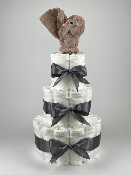 Chouette-Chouette | Luiertaart Meisje | Kraamcadeau | Geboorte Meisje | Babyshower | Olifant Pinkstone - donker Grijs van Chouette-Chouette