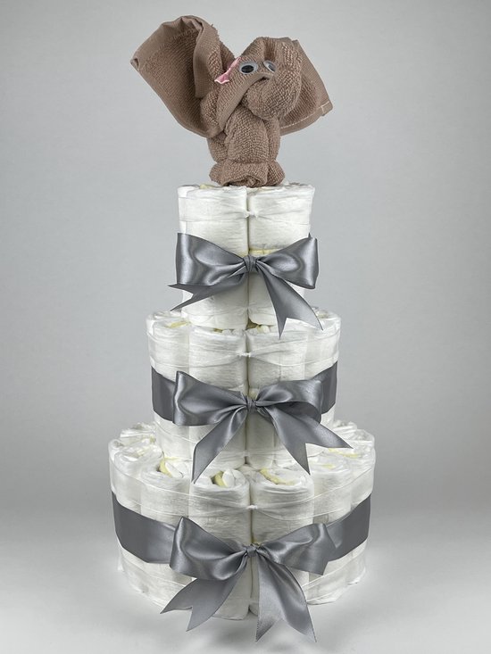 Chouette-Chouette | Luiertaart Meisje | Kraamcadeau | Geboorte Meisje | Babyshower | Olifant Pinkstone - Grijs van Chouette-Chouette