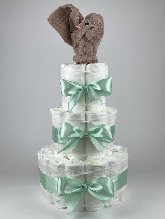 Chouette-Chouette | Luiertaart Meisje | Kraamcadeau | Geboorte Meisje | Babyshower | Olifant Pinkstone - Groen van Chouette-Chouette