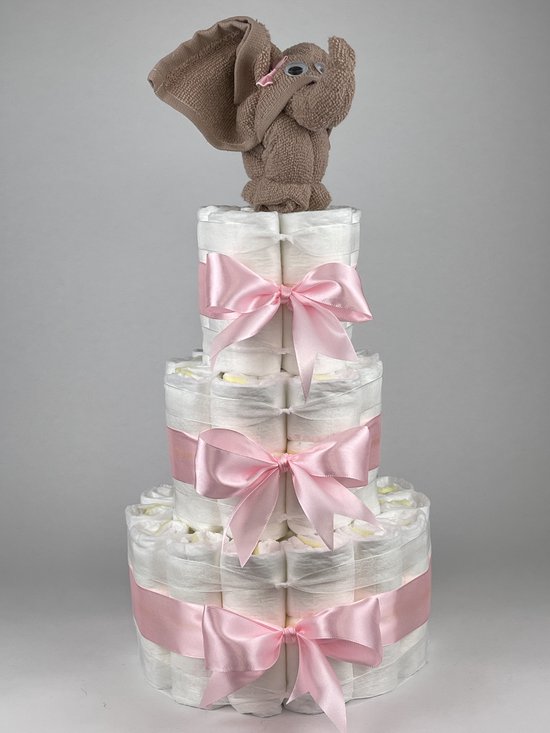 Chouette-Chouette | Luiertaart Meisje | Kraamcadeau | Geboorte Meisje | Babyshower | Olifant Pinkstone - Roze van Chouette-Chouette