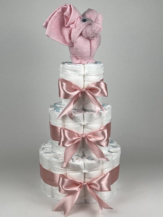 Chouette-Chouette | Luiertaart Meisje | Kraamcadeau | Geboorte Meisje | Babyshower | Olifant Roze - donker Poeder Roze van Chouette-Chouette