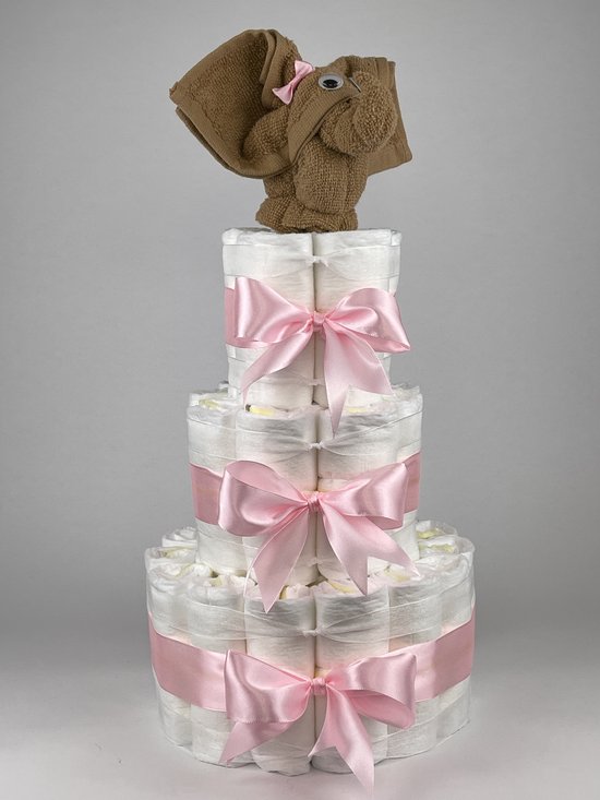 Chouette-Chouette | Luiertaart Meisje | Kraamcadeau | Geboorte Meisje | Babyshower | Olifant Sand - Roze van Chouette-Chouette