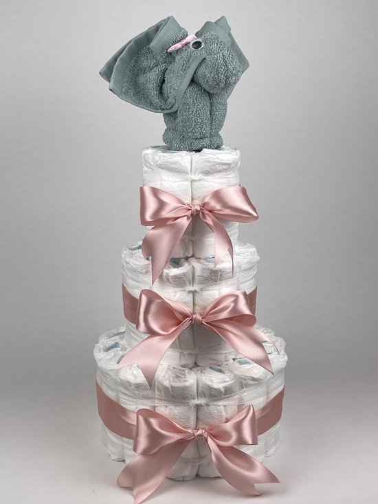 Chouette-Chouette | Luiertaart Meisje | Kraamcadeau | Geboorte Meisje | Babyshower | Olifant Stone groen - donker Poeder Roze van Chouette-Chouette