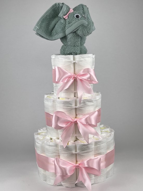 Chouette-Chouette | Luiertaart Meisje | Kraamcadeau | Geboorte Meisje | Babyshower | Olifant Stone groen - Roze van Chouette-Chouette