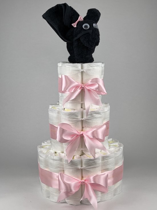 Chouette-Chouette | Luiertaart Meisje | Kraamcadeau | Geboorte Meisje | Babyshower | Olifant Zwart - Roze van Chouette-Chouette