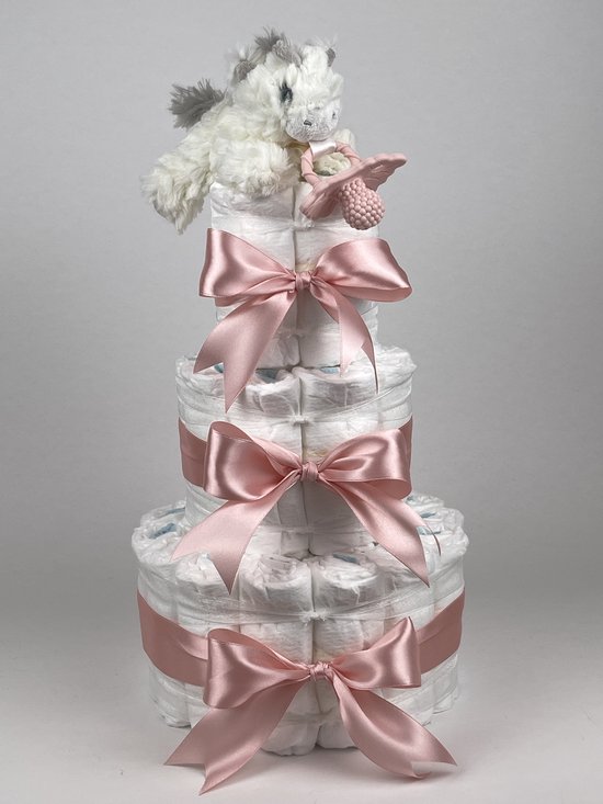 Chouette-Chouette | Luiertaart Meisje | Kraamcadeau | Geboorte Meisje | Babyshower | RaZbuddy Speenknuffel Eenhoorn donker Poeder Roze van Chouette-Chouette