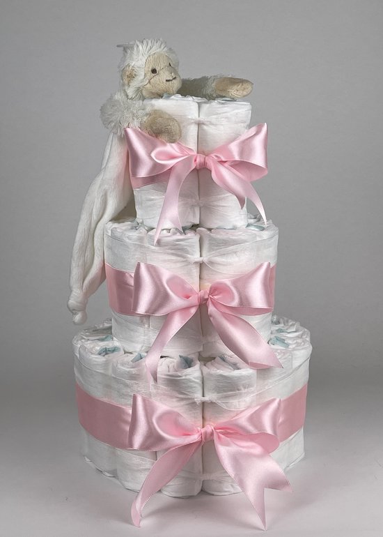 Chouette-Chouette | Luiertaart Meisje | Kraamcadeau | Geboorte Meisje | Babyshower | Tuttle Aap Mickey Ivory - Roze van Chouette-Chouette