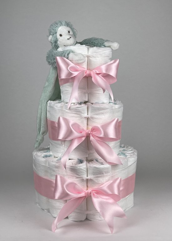 Chouette-Chouette | Luiertaart Meisje | Kraamcadeau | Geboorte Meisje | Babyshower | Tuttle Aap Mickey Lagoon - Roze van Chouette-Chouette