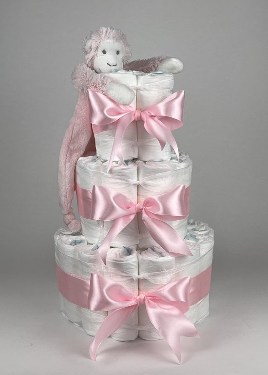 Chouette-Chouette | Luiertaart Meisje | Kraamcadeau | Geboorte Meisje | Babyshower | Tuttle Aap Mickey Pink - Roze van Chouette-Chouette