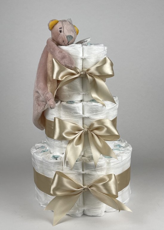 Chouette-Chouette | Luiertaart Meisje | Kraamcadeau | Geboorte Meisje | Babyshower | Tuttle Beer Bentley Beige van Chouette-Chouette