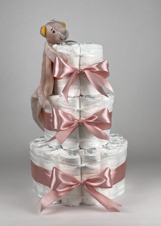 Chouette-Chouette | Luiertaart Meisje | Kraamcadeau | Geboorte Meisje | Babyshower | Tuttle Beer Bentley donker Poeder Roze van Chouette-Chouette