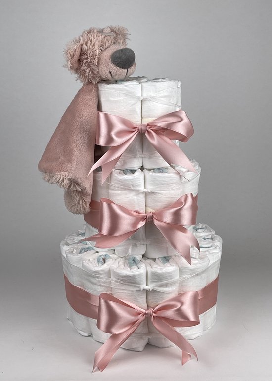 Chouette-Chouette | Luiertaart Meisje | Kraamcadeau | Geboorte Meisje | Babyshower | Tuttle Beer Brim donker Poeder Roze van Chouette-Chouette
